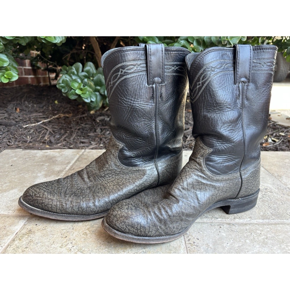 ⭐️Justin Cowboy Boots Gray & Black. Size 9.5 Boys⭐️Reg # 34651 1 Style 3341⭐️